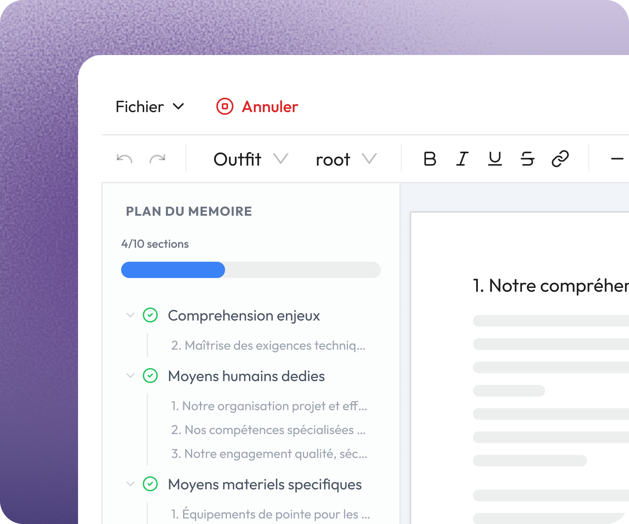 Aperçu : rédaction du mémoire technique